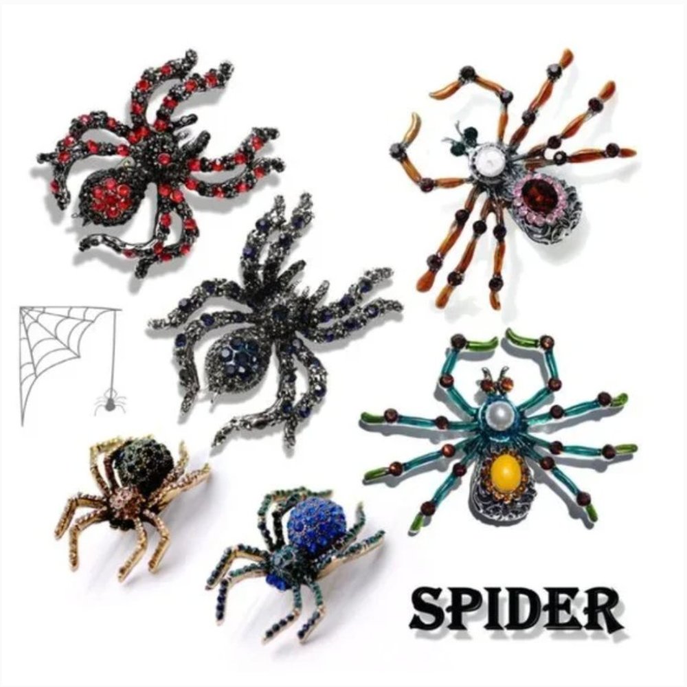 Large Black Red Spider Crystal Rhinestone Brooch - Picture 4 of 9